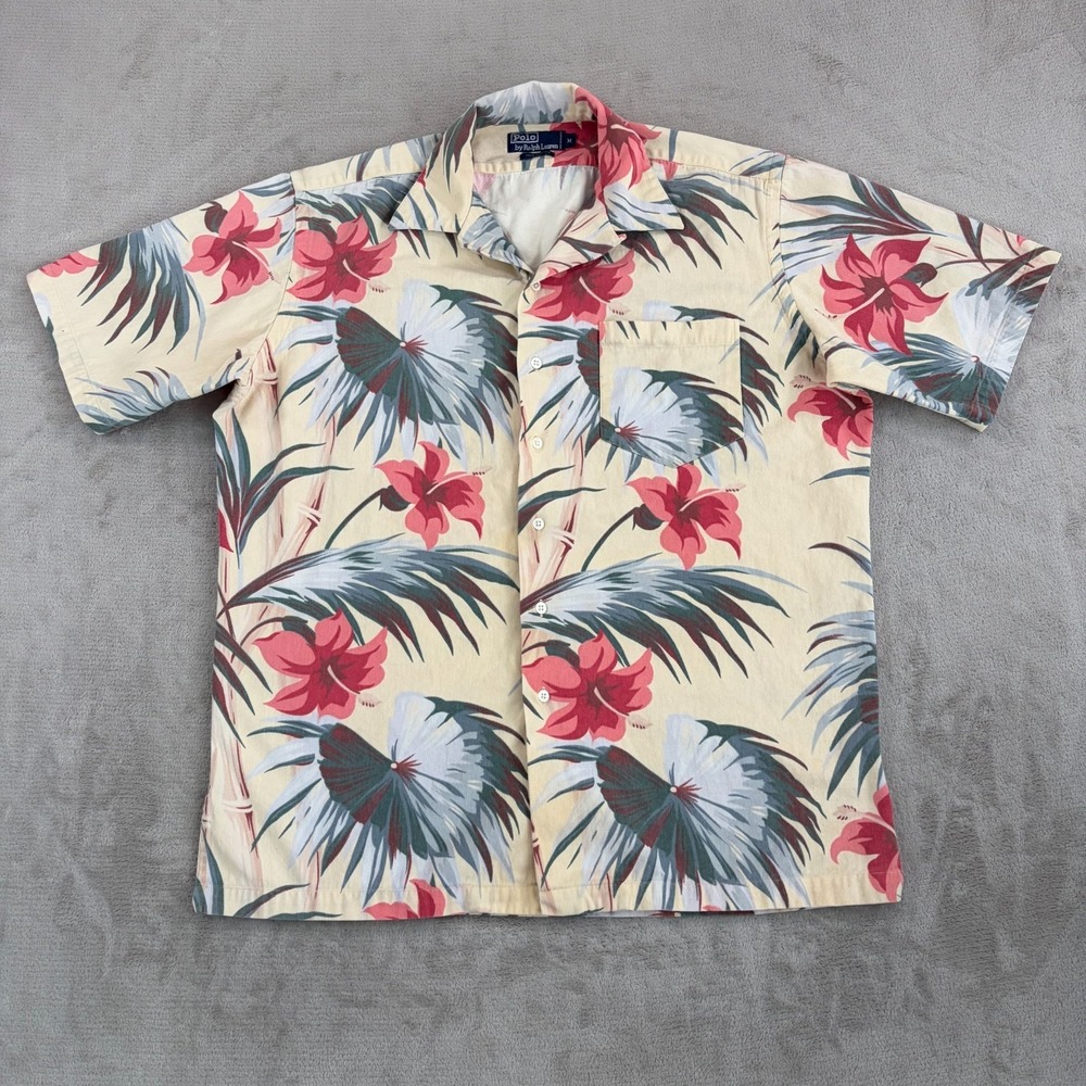 Vintage Polo Ralph Lauren Hawaiian Loop Collar Camp Shirt Men Medium Vacation